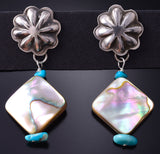 Silver & Turquoise w/ Abalone Navajo Concho Earrings by Ravis Henry 5L10H