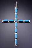 Silver & Turquoise Zuni Needlepoint Cross Pendant by Phyllis Panteah 5B19E