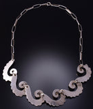 Vintage `18" Silver & Turquoise Navajo Flow Sandcast Necklace 5J29L