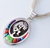 Silver & Turquoise Multistone Navajo Inlay Kokopelli Pendant by Erick Begay 3H20K