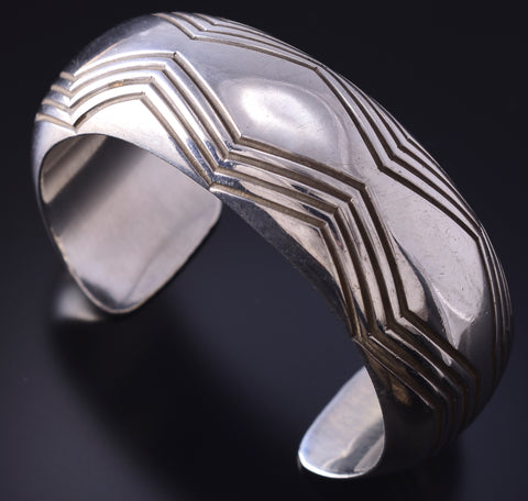 Vintage Silver Navajo Handstamped Domed Bracelet by Albert Bighand 5E06C