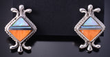 Silver & Spiny Oyster Shell w/ Opal Navajo Inlay Earrings James Manygoats 6D07N