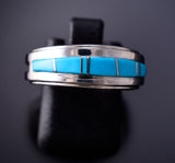 Size 7-1/2 Navajo Sterling Silver Turquoise Inlay Ring by Wilbert Muskett 6K27S