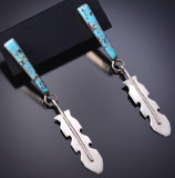 Silver & Turquoise Zuni Inlay Eagle Feather Earrings by Terrence Panteah 6D09W