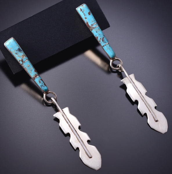 Silver & Turquoise Zuni Inlay Eagle Feather Earrings by Terrence Panteah 6D09W