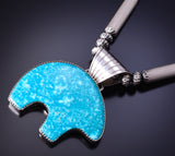 Silver & Turquoise Navajo Handmade Heartline Bear Pendant 4L07F