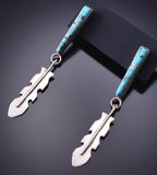 Silver & Turquoise Zuni Inlay Eagle Feather Earrings by Terrence Panteah 6D09W