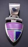 Vintage Silver Multistone Navajo Inlay Arrowhead Pendant by Shiela Tso 6F09Q