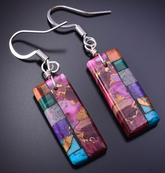 Santo Domingo Handmade Turquoise Multistone Mosaic Earrings by Mary Tafoya 5D18J