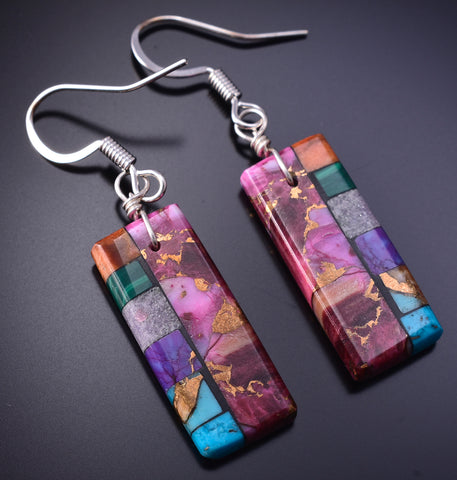 Santo Domingo Handmade Turquoise Multistone Mosaic Earrings by Mary Tafoya 5D18J