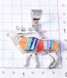 Silver Multistone Navajo Inlay Strong Elk Pendant by Pamela Daniels 5L21B