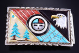 Silver Multistone Zuni Inlay Spinner Sunface Buckle by Don Dewa 5L25Y