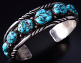 Vintage Silver & Turquoise Navajo Row Bracelet by Paul J 5H25Z