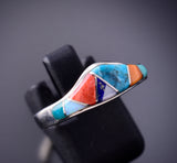 Size 9 Silver & Turquoise Multistone Navajo Inlay Ring by TSF 3L07S