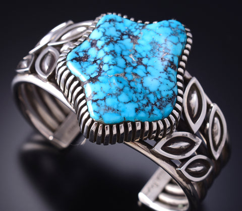 Silver & Turquoise Fallen Leaves Nugget Navajo Bracelet by Erick Begay 6H15U