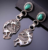 Vintage Green Malachite Kokopelli Design Earrings 3E10M