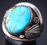 Size 11 Vintage Silver & Turquoise Eagle Feathers Navajo Ring 6A03O