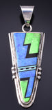Vintage Silver Multistone Navajo Inlay Long Pendant by Duran Gasper 6A03Y