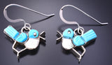 Silver & Turquoise & Mother of Pearl Zuni Inlay Birds Earrings by Stephen Lonjose 3J16U