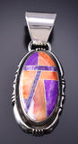 Vintage Silver & Spiny Oyster Shell Navajo Inlay Pendant by Pete Sanchez 6D28F