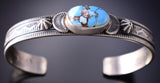 Navajo Stamped Silver Bracelet with Golden Hills Turquoise by Francis Yazzie 6K28M