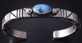 Silver & Golden Hills Turquoise Navajo Handmade Bracelet by Erick Begay 5H01P