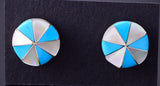 Silver & Turquoise & Mother of Pearl Zuni Inlay Earrings by Johnson Laweka 3H02K