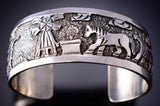 Horses and Windmill Storyteller Silver Bracelet by Elaine Becenti 6K28G