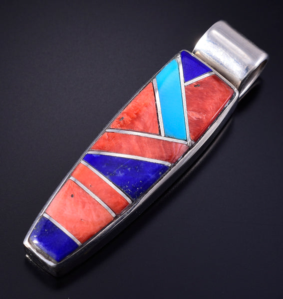 Silver & Turquoise Multistone Navajo Inlay Pendant by Erick Begay 5K22S