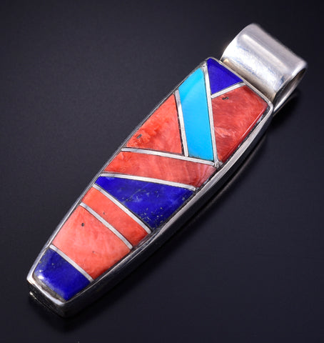 Silver & Turquoise Multistone Navajo Inlay Pendant by Erick Begay 5K22S