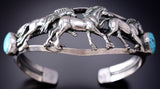 Silver & Kingman Turquoise Navajo Love Horses Bracelet by Bobby Platero 6H25U