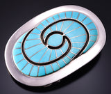 Preowned Silver & Turquoise Zuni Hummingbird Inlay Buckle by Amy Quandelacy 4E28B
