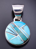 Silver & Turquoise Navajo Inlay Round Pendant by TSF 3L08R