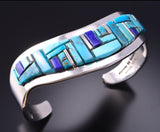 Silver & Turquoise & Lapis Navajo Inlay Bracelet by Patricia Ed Wallace 3F10P