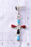 Silver & Turquoise Multistone Zuni Inlay Cross Earrings by Cecelia Iule 6H25Y