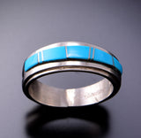 Size 8 Turquoise Inlay Ring Navajo handmade 3E18B