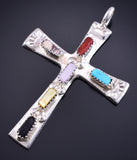 Silver & Turquoise Multistone Zuni Cross Pendant by Cecilia Iule 5L26Z