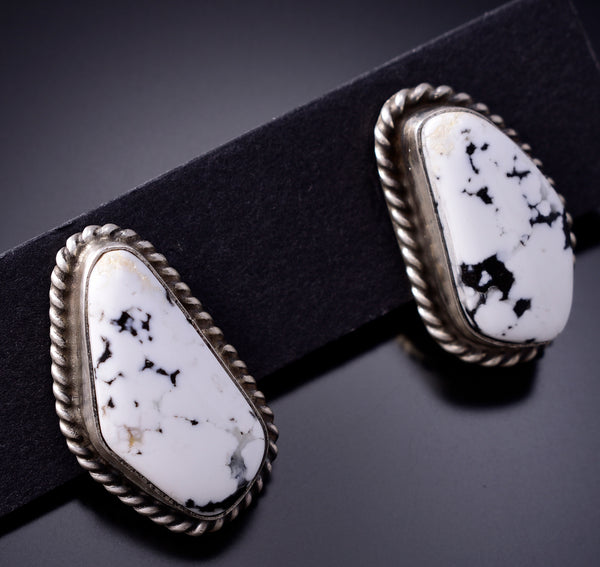 Silver & White Buffalo Turquoise Navajo Handmade Earrings by Elouise Kee 6J32H