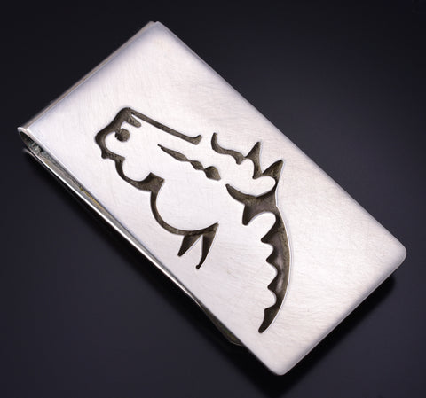 Vintage Silver Navajo Handmade Freedom Horse Money Clip 5G28G