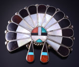 Vintage Silver & Turquoise Multistone Zuni Inlay Sunface Pendant/Brooch 5F10M