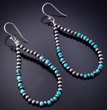 Silver & Cloud Mountain Turquoise Navajo Pearl Loop Earrings 6F17P