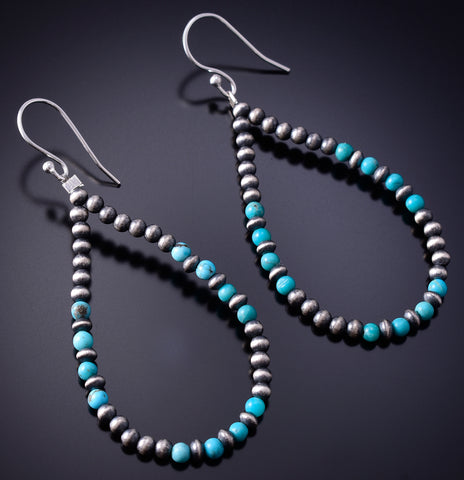 Silver & Cloud Mountain Turquoise Navajo Pearl Loop Earrings 6F17P