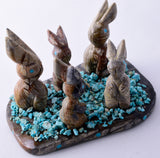 Picasso Marble Zuni Fetish - 5 rabbits with Turquoise by Stafford Chimoni 5L09