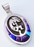 Silver & Turquoise Multistone Navajo Inlay Kokopelli Pendant by Erick Begay 3H20L