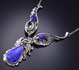 Vintage Silver & Lapis Navajo Necklace by Les Baker and Jim Spence 6F22Y