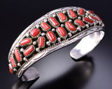 Silver & Coral Navajo Handmade Bracelet by Anita Whitegoat 3F10L