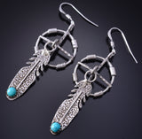 Silver & Turquoise Navajo Medicine Wheel Feather Earrings Sharon McCarthy 5G18L