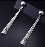 Silver Navajo Tufacast Long Statement Earrings by Pete Johnson 6A03Z