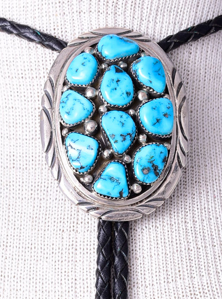 Vintage Sterling Silver & Sleeping Beauty Turquoise Nugget Bolo Tie by CJ Nez - 5L23W