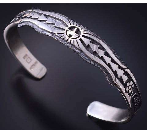 Silver Hopi Kachina Land Handmade Bracelet by Gerald Lomaventema 5H25H